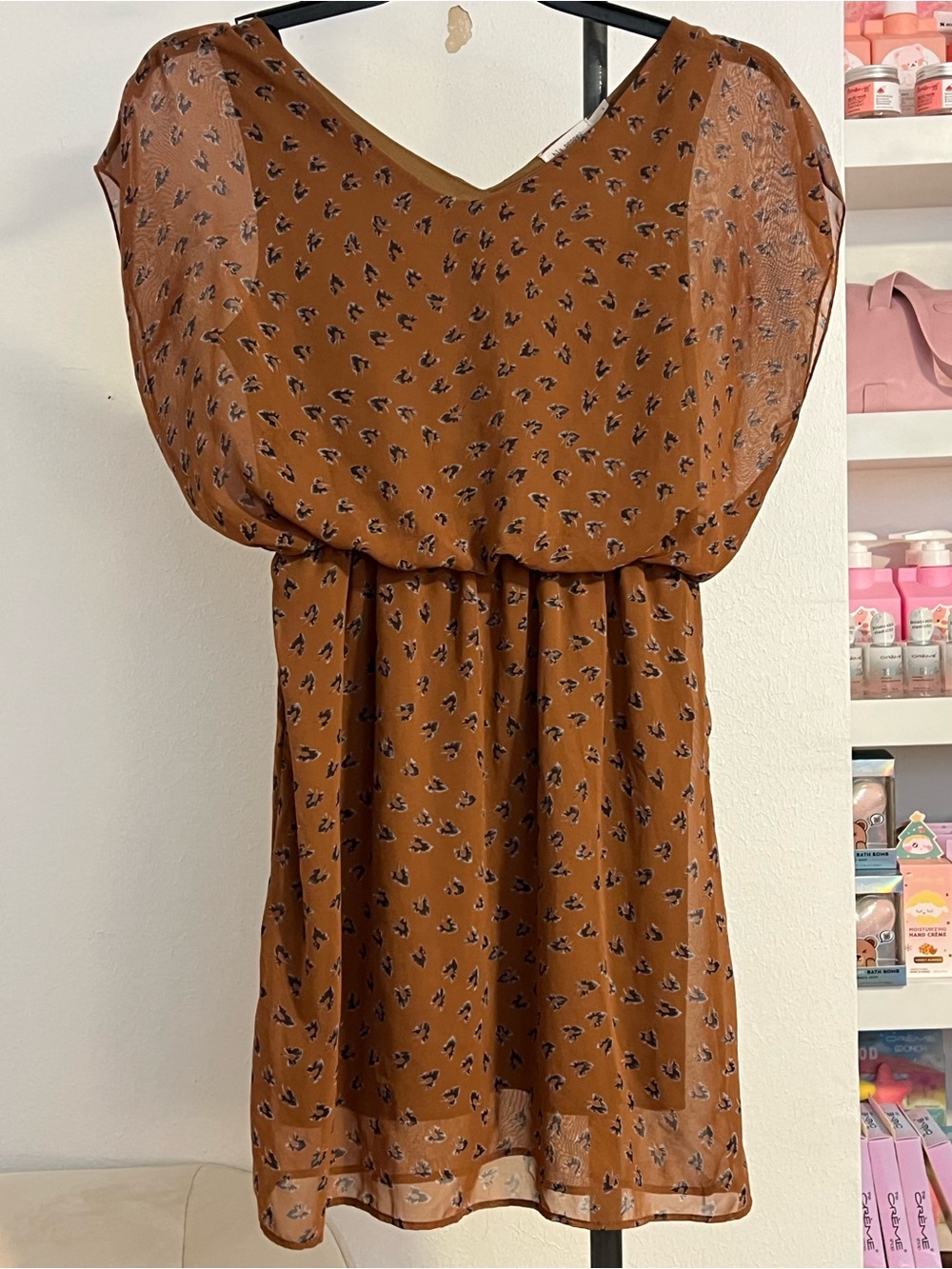BluPepper Brown Printed Chiffon Blouson Dress